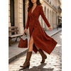image:imageCHARTOU Women Faux Suede Midi Dress Fringe Long Sleeve Tie Waist Asymmetrical Wrap DressRed