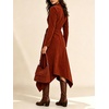 image:imageCHARTOU Women Faux Suede Midi Dress Fringe Long Sleeve Tie Waist Asymmetrical Wrap DressRed