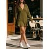 image:imageCHARTOU Women Hooded Sweatshirt Mini Dress Deep V Neck Long Sleeve Ruffle Short DressArmy Green