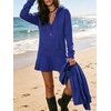 image:imageCHARTOU Women Hooded Sweatshirt Mini Dress Deep V Neck Long Sleeve Ruffle Short DressBlue