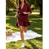 image:imageCHARTOU Women Hooded Sweatshirt Mini Dress Deep V Neck Long Sleeve Ruffle Short DressWine