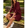 image:imageCHARTOU Women Hooded Sweatshirt Mini Dress Deep V Neck Long Sleeve Ruffle Short DressWine