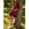 image:imageCHARTOU Women Hooded Sweatshirt Mini Dress Deep V Neck Long Sleeve Ruffle Short DressWine