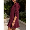 image:imageCHARTOU Women Hooded Sweatshirt Mini Dress Deep V Neck Long Sleeve Ruffle Short DressWine
