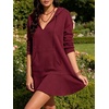 image:imageCHARTOU Women Hooded Sweatshirt Mini Dress Deep V Neck Long Sleeve Ruffle Short DressWine