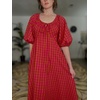 image:imageCHARTOU Women Puff Sleeve Plaid Long Dress Summer Tie Font Flowy Fairy Cottagecore DressRed