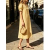 image:imageCHARTOU Women Summer Plaid Midi Dress V Neck Puff Short Sleeve Scalloped Lace Trim Gingham Shift Dress with PocketsYellow
