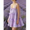 image:imageCHARTOU Women Tiered Ruffle Mini Dress Summer Bow Tie Spaghetti Strap Babydoll Dress Cute Beach CoverupPurple