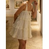 image:imageCHARTOU Women Tiered Ruffle Mini Dress Summer Bow Tie Spaghetti Strap Babydoll Dress Cute Beach CoverupWhite