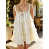 image:imageCHARTOU Women Tiered Ruffle Mini Dress Summer Bow Tie Spaghetti Strap Babydoll Dress Cute Beach CoverupWhite