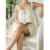 image:imageCHARTOU Women Tiered Ruffle Mini Dress Summer Bow Tie Spaghetti Strap Babydoll Dress Cute Beach CoverupWhite