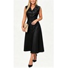 image:imageCHARTOU Womens Sleeveless Lapel Faux Leather Midi Dress Front Button Flared Tank Leather Dress with PocketsBlack