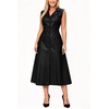 image:imageCHARTOU Womens Sleeveless Lapel Faux Leather Midi Dress Front Button Flared Tank Leather Dress with PocketsBlack