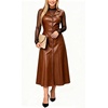 image:imageCHARTOU Womens Sleeveless Lapel Faux Leather Midi Dress Front Button Flared Tank Leather Dress with PocketsBrown