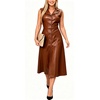 image:imageCHARTOU Womens Sleeveless Lapel Faux Leather Midi Dress Front Button Flared Tank Leather Dress with PocketsBrown
