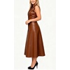 image:imageCHARTOU Womens Sleeveless Lapel Faux Leather Midi Dress Front Button Flared Tank Leather Dress with PocketsBrown