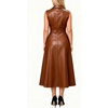 image:imageCHARTOU Womens Sleeveless Lapel Faux Leather Midi Dress Front Button Flared Tank Leather Dress with PocketsBrown