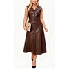 image:imageCHARTOU Womens Sleeveless Lapel Faux Leather Midi Dress Front Button Flared Tank Leather Dress with PocketsCoffee