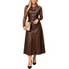image:imageCHARTOU Womens Sleeveless Lapel Faux Leather Midi Dress Front Button Flared Tank Leather Dress with PocketsCoffee