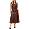 image:imageCHARTOU Womens Sleeveless Lapel Faux Leather Midi Dress Front Button Flared Tank Leather Dress with PocketsCoffee