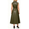 image:imageCHARTOU Womens Sleeveless Lapel Faux Leather Midi Dress Front Button Flared Tank Leather Dress with PocketsGreen