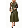 image:imageCHARTOU Womens Sleeveless Lapel Faux Leather Midi Dress Front Button Flared Tank Leather Dress with PocketsGreen