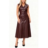 image:imageCHARTOU Womens Sleeveless Lapel Faux Leather Midi Dress Front Button Flared Tank Leather Dress with PocketsWine