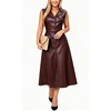 image:imageCHARTOU Womens Sleeveless Lapel Faux Leather Midi Dress Front Button Flared Tank Leather Dress with PocketsWine