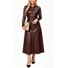 image:imageCHARTOU Womens Sleeveless Lapel Faux Leather Midi Dress Front Button Flared Tank Leather Dress with PocketsWine
