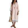 image:imageCHARTOU Women Cotton Linen Midi Dress Lace Tie Front 34 Sleeve Summer Casual Shift DressPink