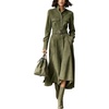 image:imageCHARTOU Women Faux Suede Midi Dress Button Long Sleeve Belted A Line DressGreen