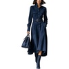 image:imageCHARTOU Women Faux Suede Midi Dress Button Long Sleeve Belted A Line DressNavy Blue