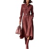 image:imageCHARTOU Women Faux Suede Midi Dress Button Long Sleeve Belted A Line DressWine Red