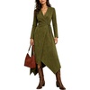 image:imageCHARTOU Women Faux Suede Midi Dress Fringe Long Sleeve Tie Waist Asymmetrical Wrap DressGreen