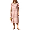 image:imageCHARTOU Women Summer Plaid Midi Dress V Neck Puff Short Sleeve Scalloped Lace Trim Gingham Shift Dress with PocketsPink