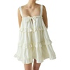 image:imageCHARTOU Women Tiered Ruffle Mini Dress Summer Bow Tie Spaghetti Strap Babydoll Dress Cute Beach CoverupWhite