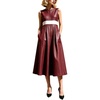 image:imageCHARTOU Womens Classy PU Faux Leather Dress Long Flowy Night Out Dress with PocketsBurgundy