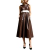 image:imageCHARTOU Womens Classy PU Faux Leather Dress Long Flowy Night Out Dress with PocketsDark Brown