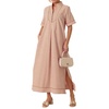 image:imageCHARTOU Womens Plaid Button Front Side Slit Loose Tunic Maxi Dress with PocketsCaramel