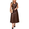 image:imageCHARTOU Womens Sleeveless Lapel Faux Leather Midi Dress Front Button Flared Tank Leather Dress with PocketsCoffee