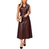 image:imageCHARTOU Womens Sleeveless Lapel Faux Leather Midi Dress Front Button Flared Tank Leather Dress with PocketsWine