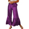 image:imageCHARTOU Womens Vintage Leopard Print WideLeg Ruffle Hem Bell Bottom Palazzo Long PantsPurple