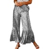 image:imageCHARTOU Womens Vintage Leopard Print WideLeg Ruffle Hem Bell Bottom Palazzo Long PantsWine