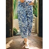 image:imageCHARTOU Women Drawstring Barrel Jeans Baggy Cropped Wide Leg Jeans Floral Elastic Waist Ankle Denim PantsBlue