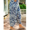 image:imageCHARTOU Women Drawstring Barrel Jeans Baggy Cropped Wide Leg Jeans Floral Elastic Waist Ankle Denim PantsBlue