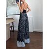 image:imageCHARTOU Women High Rise Wide Leg Jeans Floral Lace Overlay Loose Denim Pants with PocketsBlack