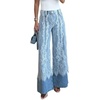 image:imageCHARTOU Women High Rise Wide Leg Jeans Floral Lace Overlay Loose Denim Pants with PocketsWhite