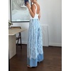 image:imageCHARTOU Women High Rise Wide Leg Jeans Floral Lace Overlay Loose Denim Pants with PocketsWhite