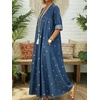 image:imageCHARTOU Women Star Print Denim Maxi Dress Summer V Neck 34 Sleeve Loose Flowy Long Jean Dress with PocketsBlue