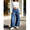 image:imageCHARTOU Women Y2k Lotus Jeans Tie Balloon Wide Leg Denim Pants Mid Waist Cargo Baggy Jeans Sweatpants MediumDark Blue